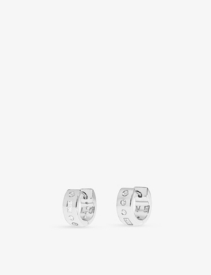 Apm Monaco Womens Silver Huggie Pave Cubic-zirconia Sterling-silver Earrings