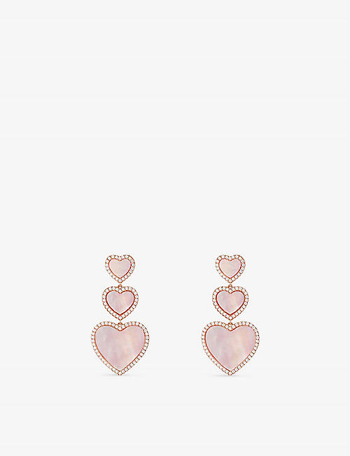 APM MONACO: Eternelle 粉色珠母贝、方晶锆石心形 18K 镀金耳环