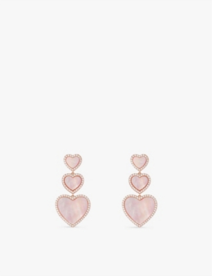 Apm Monaco Eternelle Pink Nacre, Cubic-zirconia Heart 18ct Gold-plated Earrings In Rose Gold Alloy