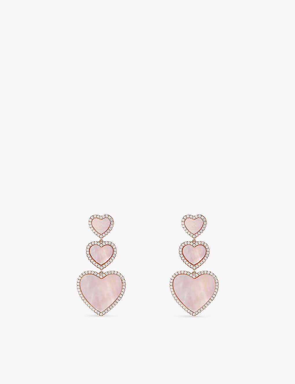 Apm Monaco Eternelle Pink Nacre, Cubic-zirconia Heart 18ct Gold-plated Earrings In Rose Gold Alloy