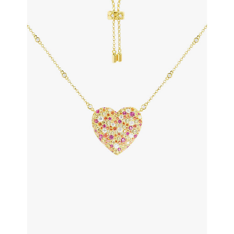 Apm Monaco Womens Yellow Gold Heart 18ct Yellow Gold-plated Metal Alloy And Zirconia Pendant Necklac
