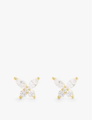 APM MONACO: Butterfly 18ct yellow gold-plated metal alloy and zirconia stud earrings