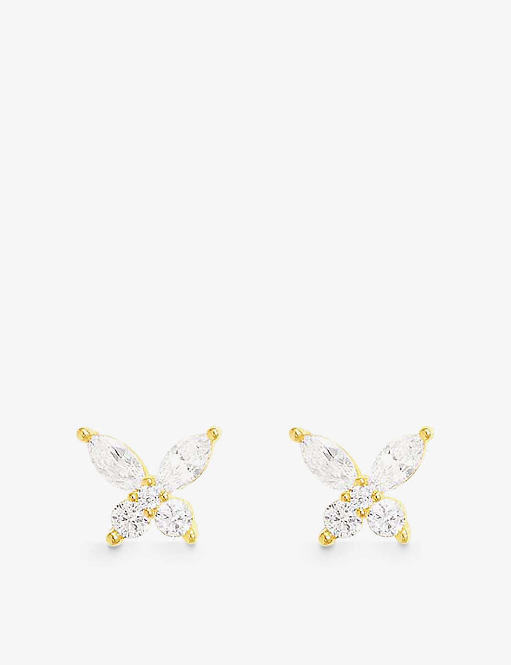 Apm Monaco Womens Yellow Gold Butterfly 18ct Yellow Gold-plated Metal Alloy And Zirconia Stud Earrin