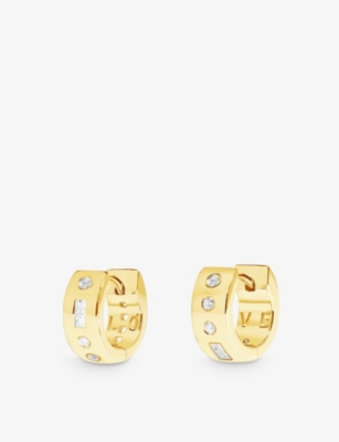 APM MONACO: Huggie small 18ct yellow gold-plated metal and cubic zirconia hoop earrings
