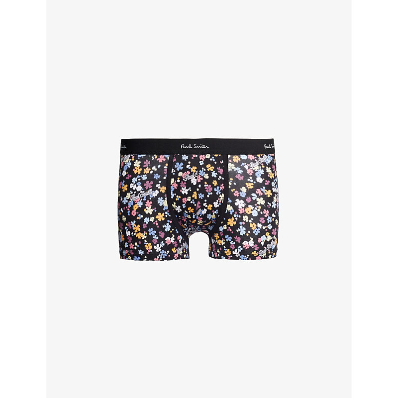 Paul Smith Mens Black Branded-waistband Stretch-organic Cotton Trunks In Multi
