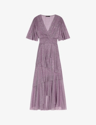 Maje Women's Violets Embellished-ruffled V-neck Plissé Maxi Dress