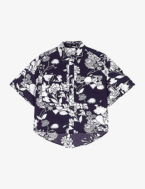 MAJE: Floral-print cropped cotton shirt
