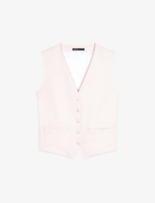 Maje Womens Blanc Vivalda V-neck Stretch-woven Waistcoat