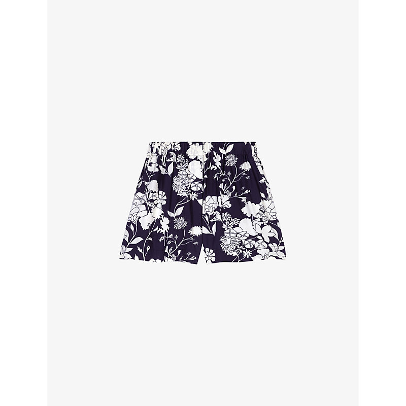 Shop Maje Womens Noir / Gris Floral-pattern High-rise Cotton-poplin Shorts