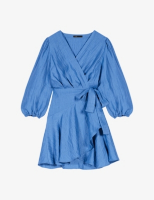Maje Womens Bleus Wrap-front Linen-blend Mini Skirt