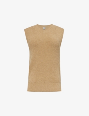 Shop Totême Toteme Women's Sand V-neck Relaxed-fit Cotton-blend Top