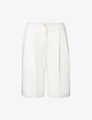 Totême Toteme Womens White Mid-rise Straight-leg Organic-cotton Shorts