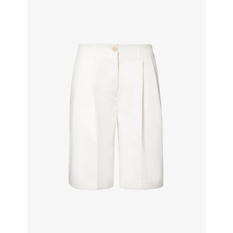 Totême Toteme Womens White Mid-rise Straight-leg Organic-cotton Shorts