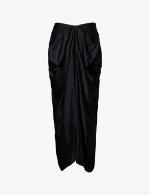 Totême Toteme Womens Black Draped Mid-rise Satin Midi Skirt