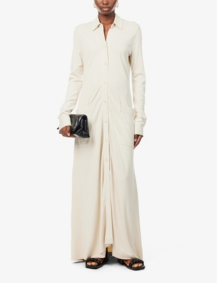 Shop Totême Toteme Women's Ecru Long-sleeved Relaxed-fit Stretch-woven Maxi Dress
