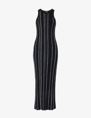 Shop Totême Toteme Women's Black Striped Sleeveless Knitted Maxi Dress