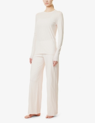Skin Womens Ivory Natasia Relaxed-fit Mid-rise Stretch-woven Trousers In Pearl Pink