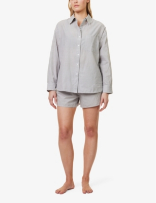 Shop Skin Women's Grey Stripe Serena Striped Organic-cotton Shirt