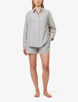 Shop Skin Women's Grey Stripe Sarah Striped Organic-cotton Shorts