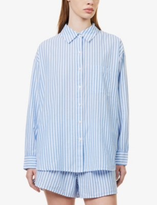 Shop Skin Women's Blue Stripe Serena Striped Organic-cotton Pyjama Top