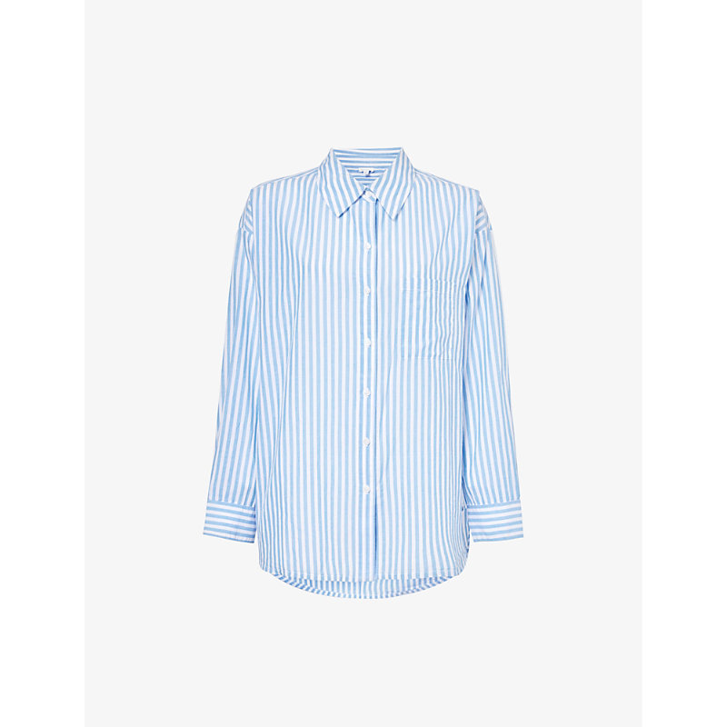 Skin Serena Striped Organic-cotton Pyjama Top In Blue Stripe