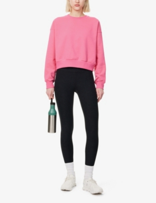 BEYOND YOGA WOMENS VIVID PINK ON THE GO RELAXED-FIT COTTON-BLEND SWEATSHIRT 