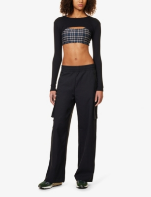 BEYOND YOGA WOMENS BLACK CITY CHIC WIDE-LEG HIGH-RISE WOVEN CARGO TROUSERS XS 