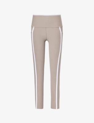 Beyond Yoga Spacedye New Moves Contrast-trim High-rise Stretch-woven Leggings In Birch/cloud White