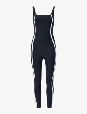 Beyond Yoga New Moves Square Neck Jumpsuit In Darkest Night/cloud Wht