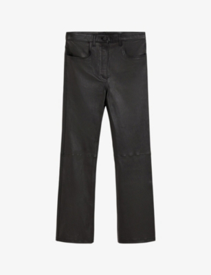 JOSEPH: Duke flared-leg mid-rise leather trousers