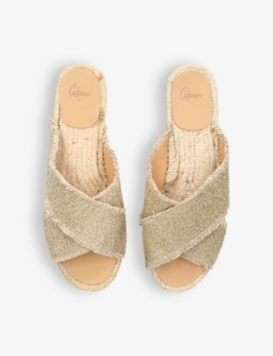 Shop Castaã±er Castaner Women's Gold Palmera Cross-over Linen Mules