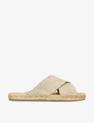 Shop Castaã±er Castaner Women's Gold Palmera Cross-over Linen Mules