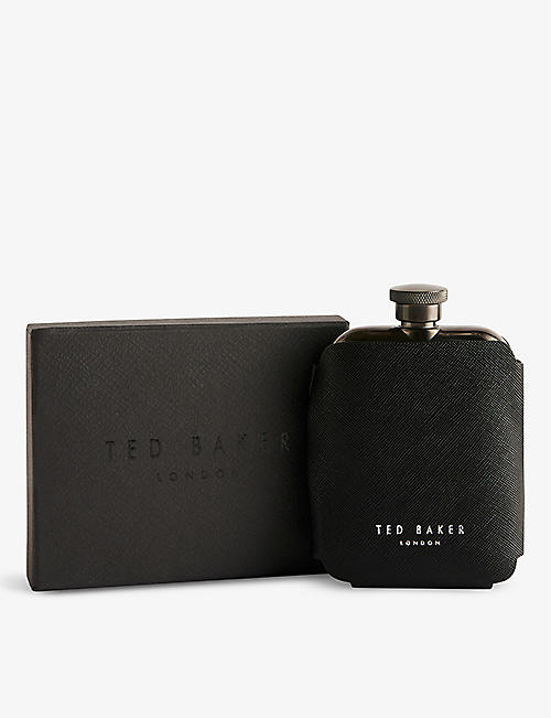 TED BAKER: Stivie logo-embossed stainless-steel hip flask