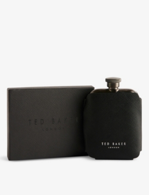 Ted Baker Mens Black Stivie Logo-embossed Stainless-steel Hip Flask