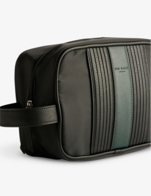 Shop Ted Baker Men's Black Russo Stripe-panel Faux-leather Washbag