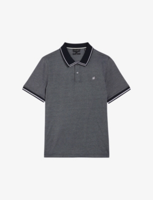 Shop Ted Baker Men's Navy Helta Stripe-trim Cotton Polo Shirt