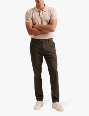 Shop Ted Baker Men's Taupe Helta Stripe-trim Cotton Polo Shirt