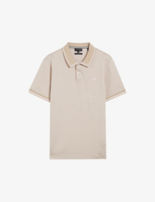 Shop Ted Baker Men's Taupe Helta Stripe-trim Cotton Polo Shirt