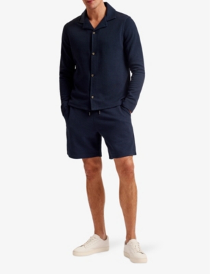 Shop Ted Baker Men's Navy Pendul Spread-collar Cotton-blend Shirt