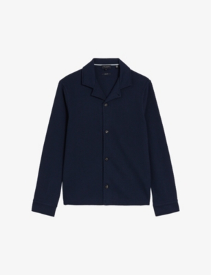 Shop Ted Baker Men's Navy Pendul Spread-collar Cotton-blend Shirt