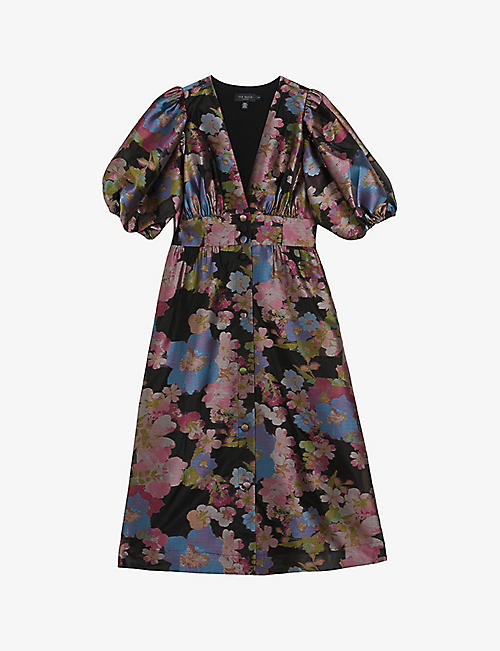 TED BAKER: Matsea button-front floral-jacquard woven midi dress