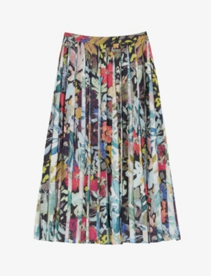 TED BAKER: Cornina spliced floral-print woven midi skirt