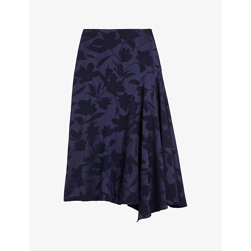 Shop Ted Baker Trebbia Floral-jacquard Satin Midi Skirt In Navy
