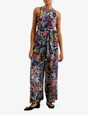 Shop Ted Baker Orta Floral-print Woven Jumpsuit In Black