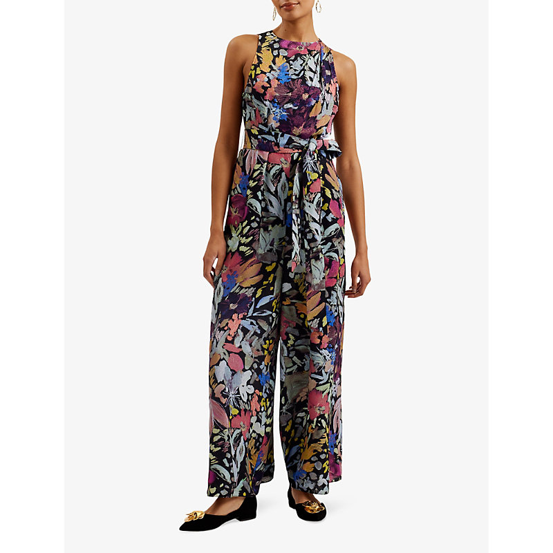 Shop Ted Baker Womens Black Orta Floral-print Woven Jumpsuit