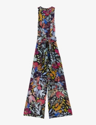 Shop Ted Baker Orta Floral-print Woven Jumpsuit In Black