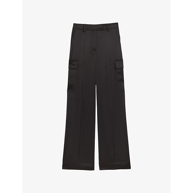 Shop Ted Baker Simeta Patch-pocket Wide-leg Id-rise Woven Cargo Trousers In Black