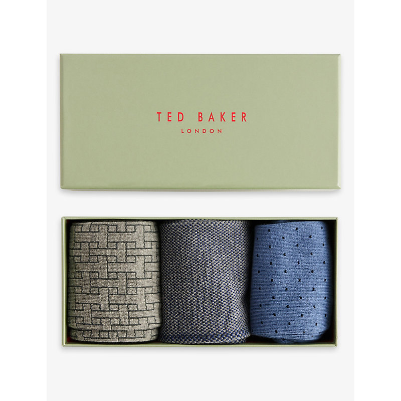 Ted Baker Mens Assorted Tsokpak Patterned Pack Of Three Socks