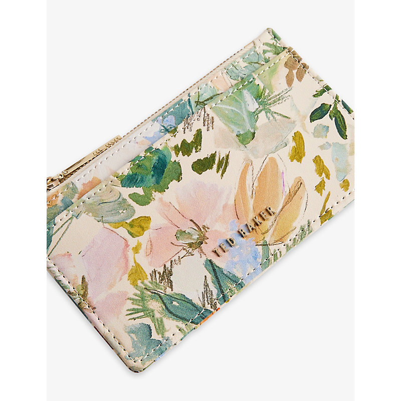 Shop Ted Baker Medell Painted Floral-print Leather Cardholder In Cream