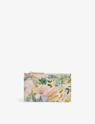 Ted Baker Womens Cream Medell Painted Floral-print Leather Cardholder